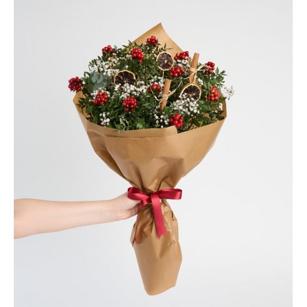 Kraft Buket Kağıdında Kokina Yılbaşı Çiçeği