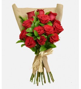Hasır Çuval Kırmızı Gül Buketi