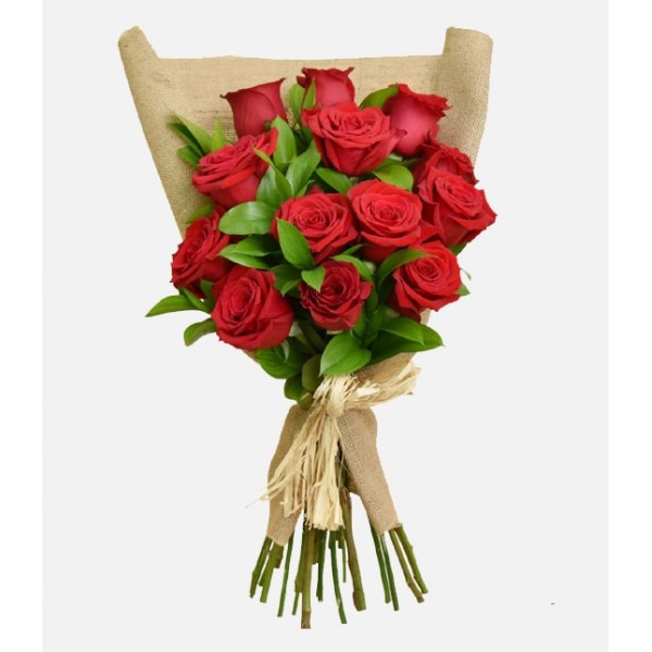 Hasır Çuval Kırmızı Gül Buketi