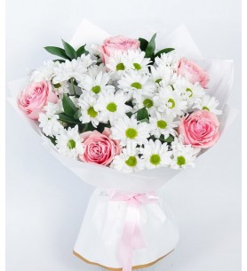 Pembe Gül ve Papatya Buketi