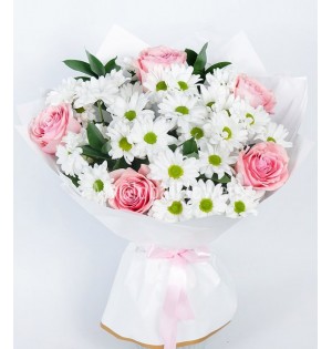 Pembe Gül ve Papatya Buketi