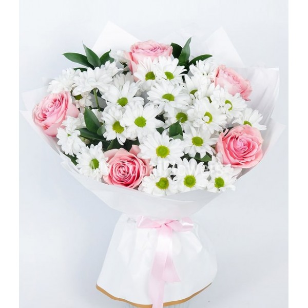 Pembe Gül ve Papatya Buketi