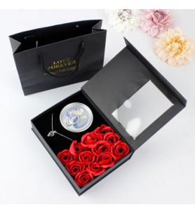İstiridye İçinde İnci Kolye Tasarım Gül Kutusu Çantalı