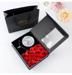 İstiridye İçinde İnci Kolye Tasarım Gül Kutusu Çantalı