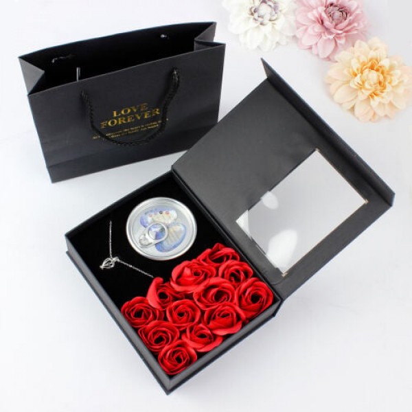 İstiridye İçinde İnci Kolye Tasarım Gül Kutusu Çantalı