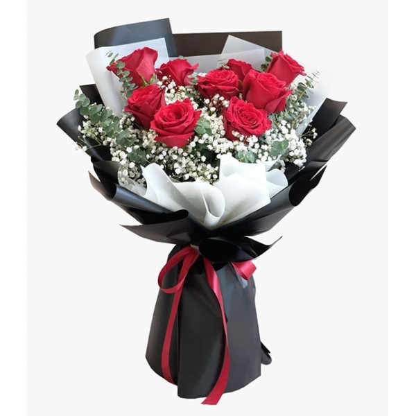 9 Kırmızı Gül Buketi